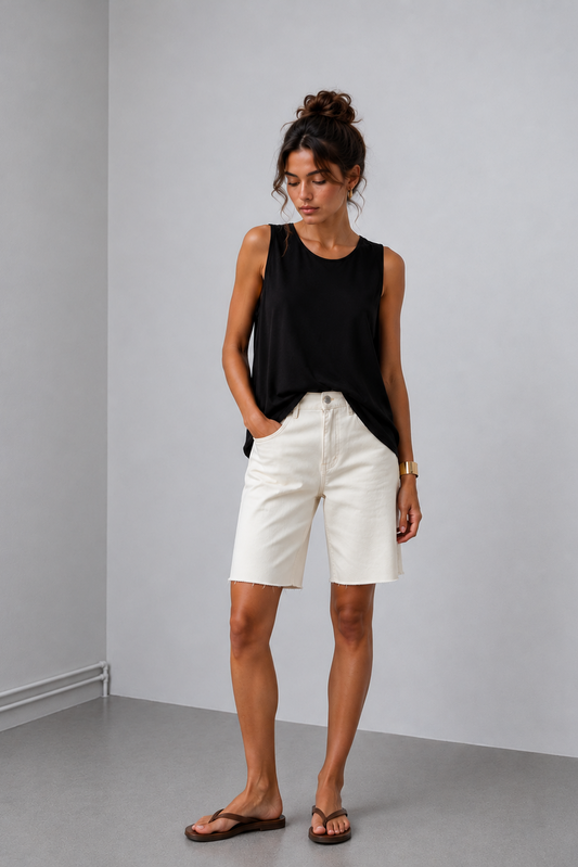 Γυναικεία μαύρη αμάνικη μπλούζα oversized, άνετη και εύκολη στον συνδυασμό.
