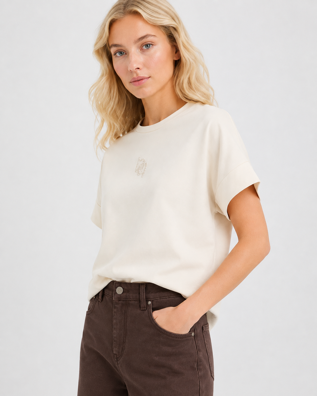 T-shirt Boxy Fit Εκρού