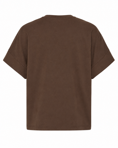 B.YOUNG γυναικείο καφέ T-shirt boxy fit φαρδύ τελείωμα μανικιών — πίσω όψη
