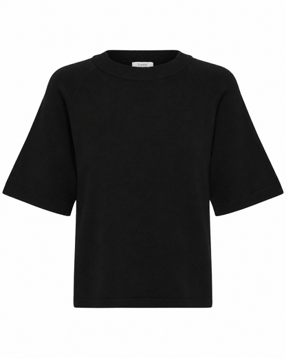 B.YOUNG γυναικείο μαύρο T-shirt boxy fit rib λαιμόκοψη — μπροστά
