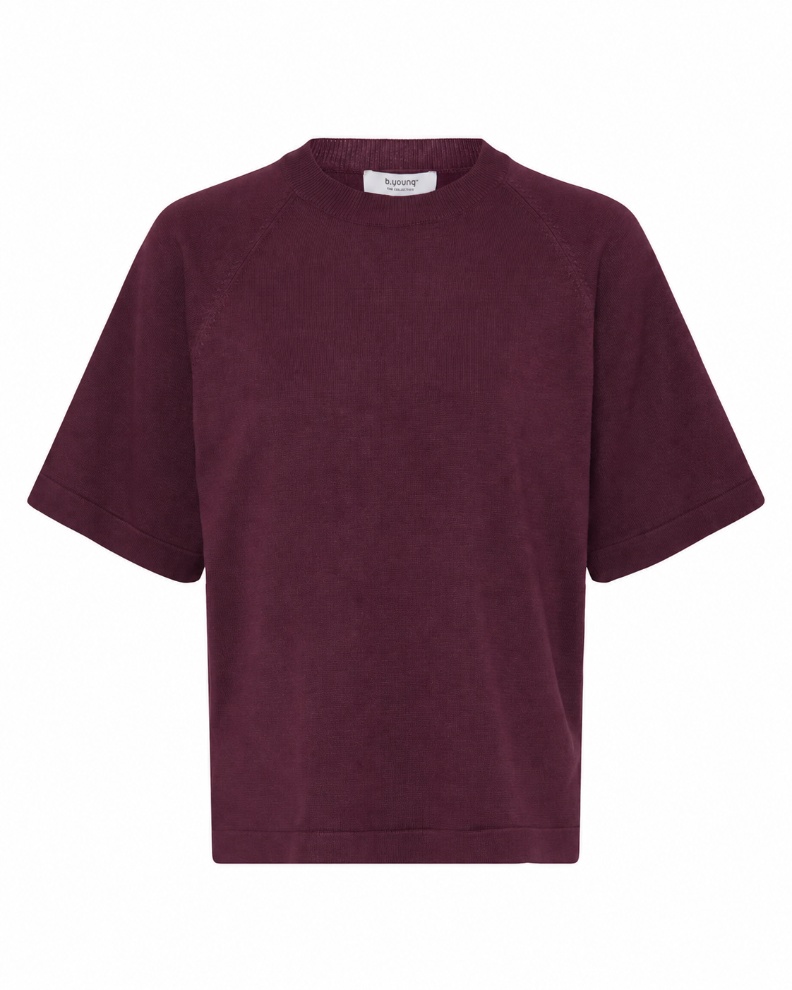 B.YOUNG γυναικείο μπορντώ T-shirt boxy fit rib λαιμόκοψη — μπροστά
