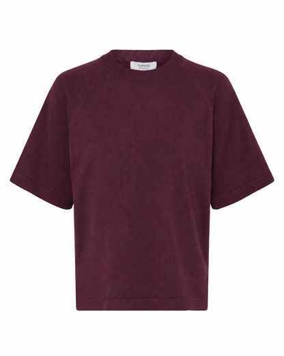 B.YOUNG γυναικείο μπορντώ T-shirt boxy fit rib λαιμόκοψη — μπροστά
