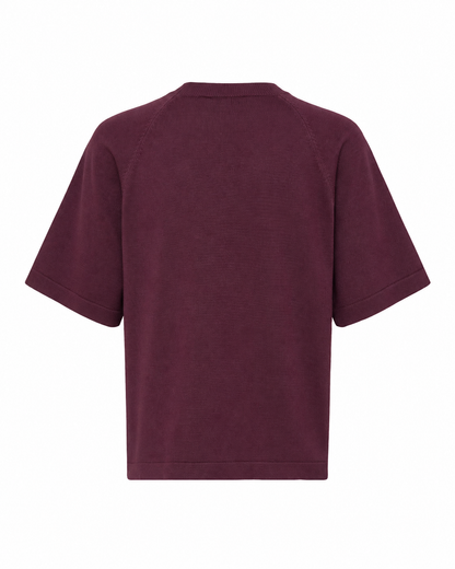 B.YOUNG γυναικείο μπορντώ T-shirt boxy fit ριχτοί ώμοι — πίσω όψη
