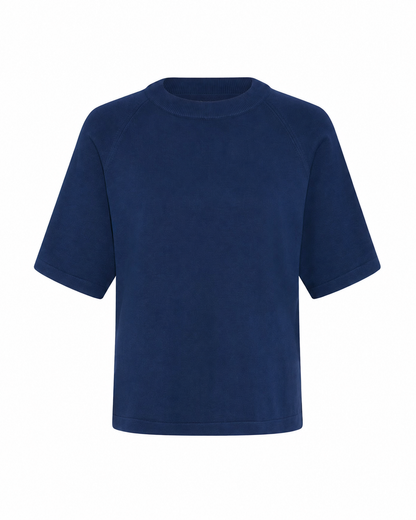 B.YOUNG γυναικείο T-shirt boxy fit navy blue rib στρογγυλή λαιμόκοψη — μπροστά
