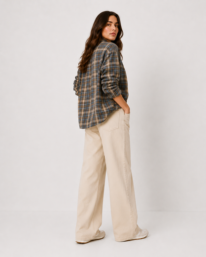 B.YOUNG γυναικείο τζιν παντελόνι wide leg μπεζ φαρδιά γραμμή — ολόσωμη εμφάνιση πίσω όψη
