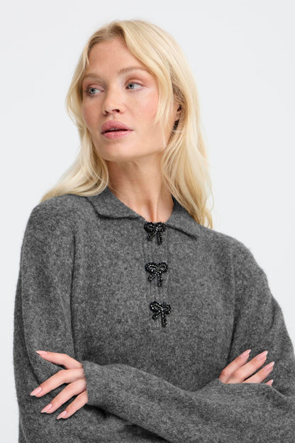 Φόρεμα Πλεκτό Γιακάς Φιόγκος Κουμπιά