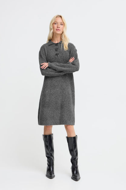 Φόρεμα Πλεκτό Γιακάς Φιόγκος Κουμπιά