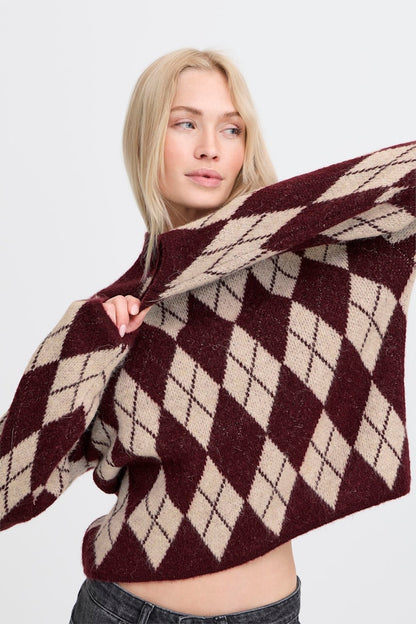 Πουλόβερ Ψηλός Γιακάς Γεωμετρικό Σχέδιο Χαλαρή Εφαρμογή