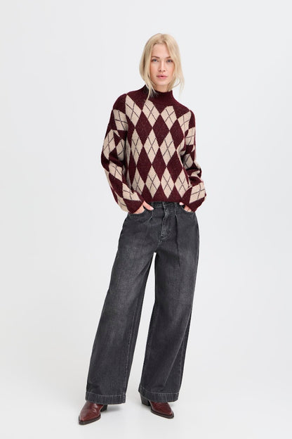 Πουλόβερ Ψηλός Γιακάς Γεωμετρικό Σχέδιο Χαλαρή Εφαρμογή