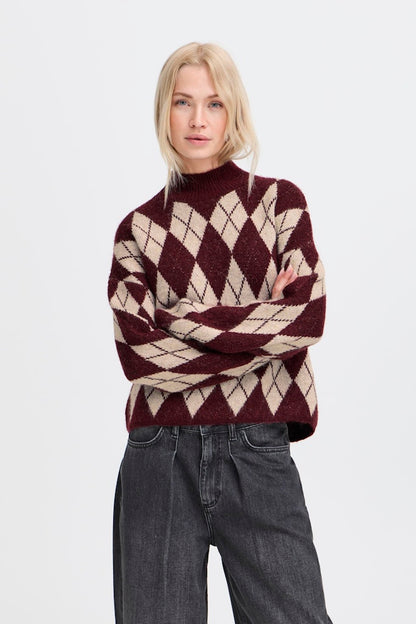 Πουλόβερ Ψηλός Γιακάς Γεωμετρικό Σχέδιο Χαλαρή Εφαρμογή