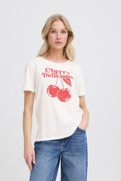 T-shirt Λευκό με Τύπωμα Cherry Delicious