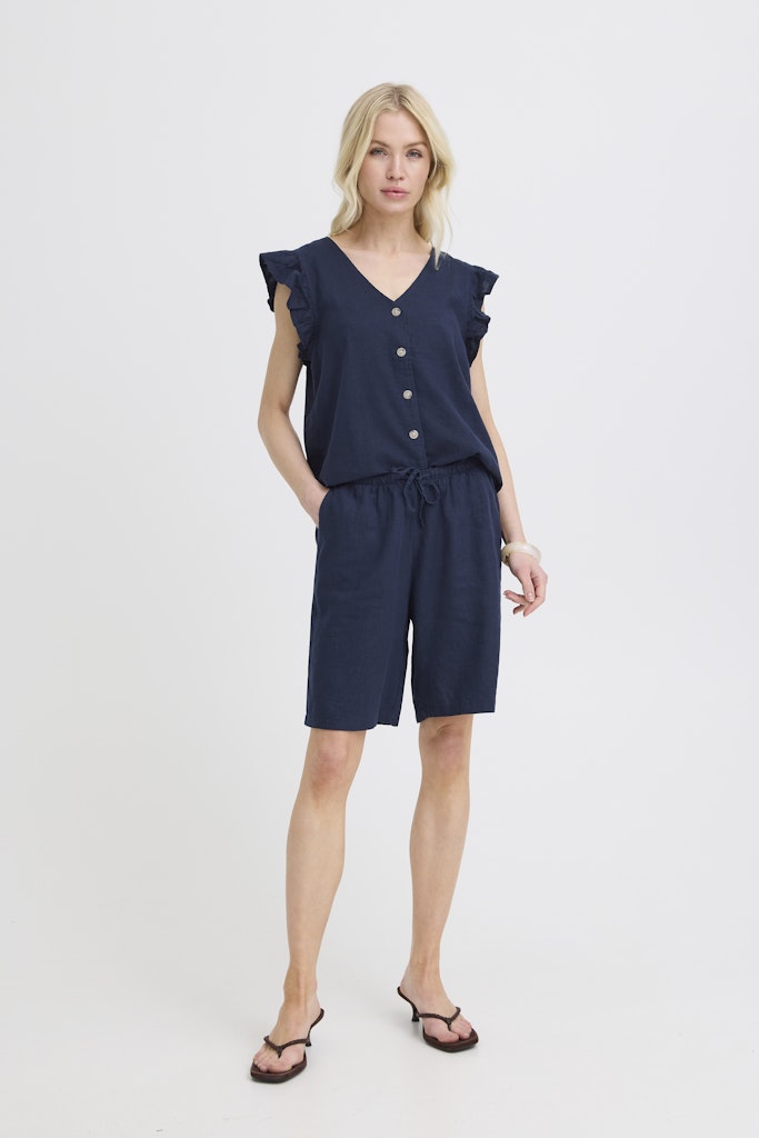 Βερμούδα Λινό & Viscose Μπλε