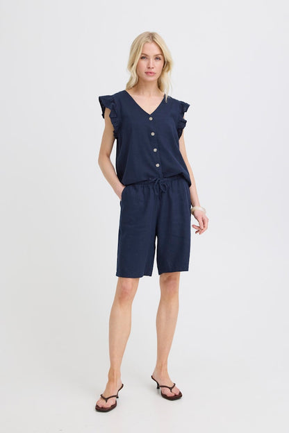Βερμούδα Λινό & Viscose Μπλε