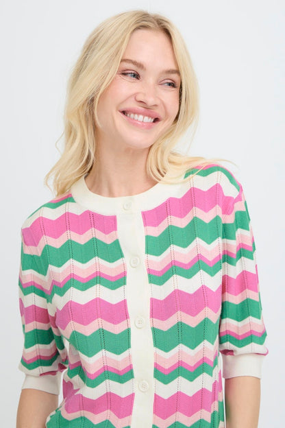 Ζακέτα 3/4 μανίκι διάτρητη πλέξη με chevron μοτίβο