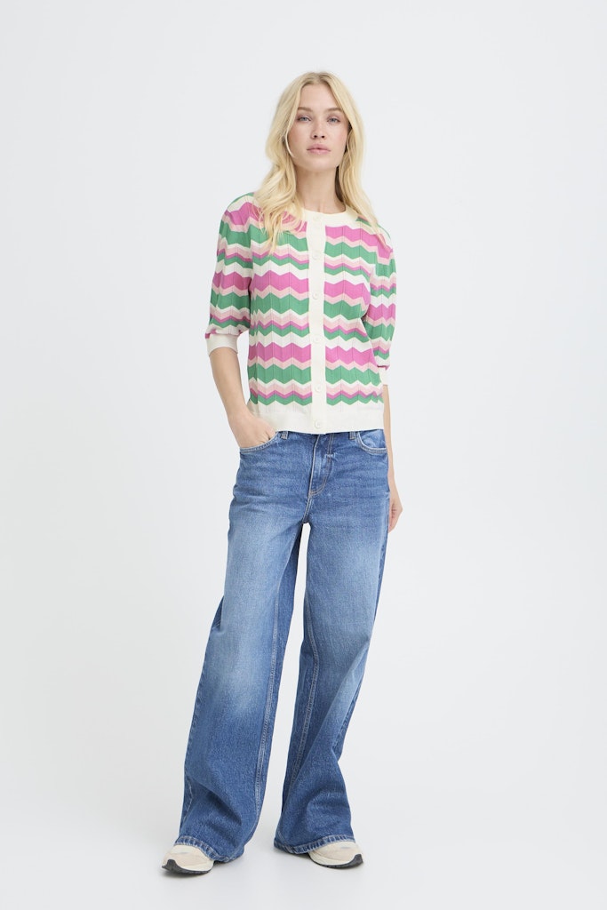 Ζακέτα 3/4 μανίκι διάτρητη πλέξη με chevron μοτίβο