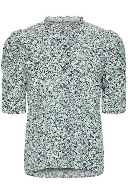 Μπλούζα Εμπριμέ με Μανίκια με Σούρα