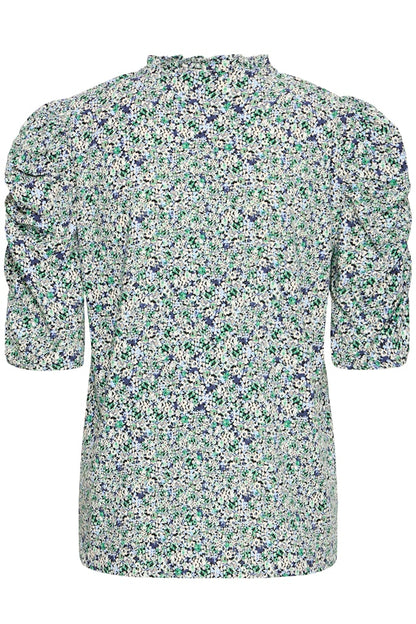 Μπλούζα Εμπριμέ με Μανίκια με Σούρα