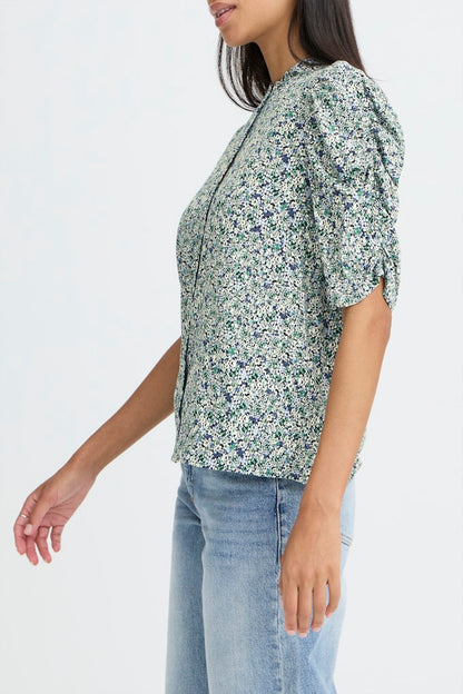 Μπλούζα Εμπριμέ με Μανίκια με Σούρα