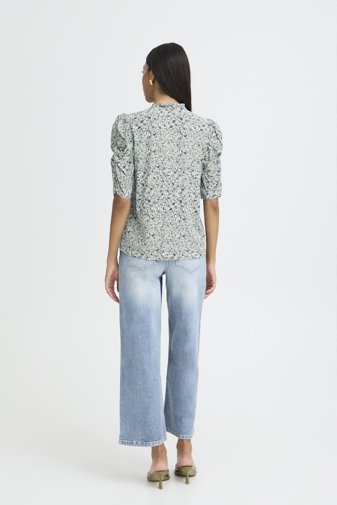 Μπλούζα Εμπριμέ με Μανίκια με Σούρα