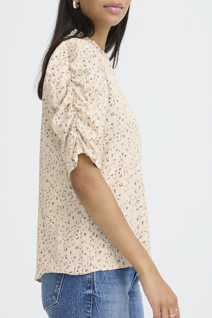 Μπλούζα Εμπριμέ με Μανίκια με Σούρα