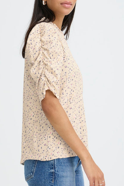 Μπλούζα Εμπριμέ με Μανίκια με Σούρα