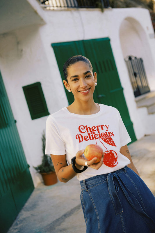 T-shirt Λευκό με Τύπωμα Cherry Delicious