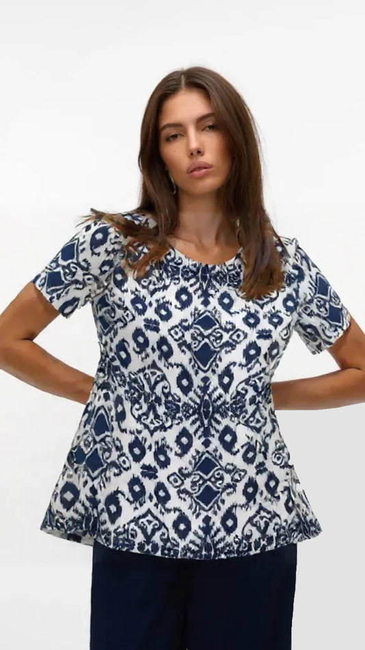 Μπλούζα viscose με μπλε γεωμετρικό print