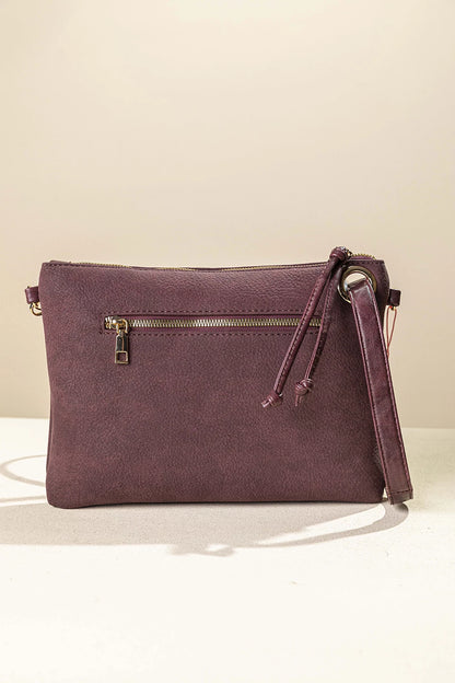γυναικείο FRAGOLA BAGS τσαντάκι χιαστί μπορντό υφή σουέντ πίσω όψη εξωτερική θήκη φερμουάρ puller
