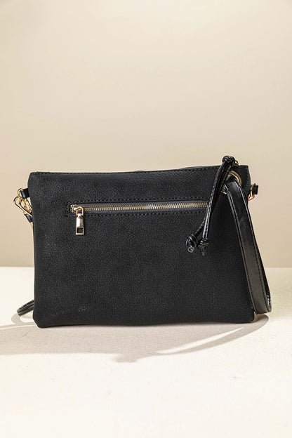 γυναικείο FRAGOLA BAGS τσαντάκι χιαστί μαύρο υφή σουέντ πίσω όψη εξωτερική θήκη φερμουάρ puller
