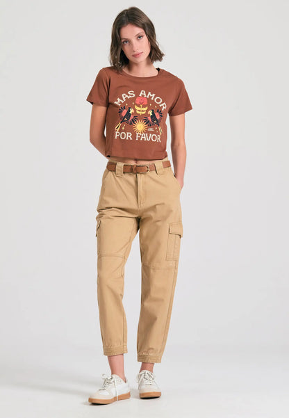 Garment dyed cargo παντελόνι με ελαστική μέση