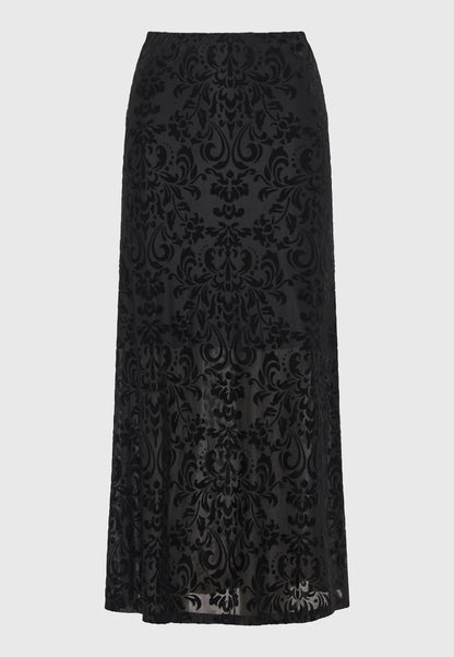 FUNKY BUDDHA Maxi Βελούδινη Φούστα Ανάγλυφη Μαύρη
