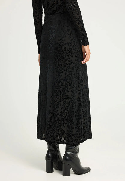 FUNKY BUDDHA Maxi Βελούδινη Φούστα Ανάγλυφη Μαύρη πίσω όψη