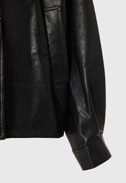 FUNKY BUDDHA Μπουφάν Οικολογικό Δέρμα με Ζώνη Μαύρο κοντινή λήψη