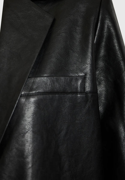 FUNKY BUDDHA Σακάκι Οικολογικό Δέρμα Μαύρο λεπτομέρεια τσέπη και πέτο