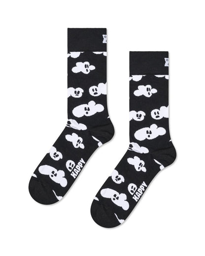Happy Socks γυναικείες κάλτσες Cloudy Ghost σε μαύρη βάση με λευκά φαντασματάκια, μαύρες λεπτομέρειες στα πρόσωπα και λευκό λογότυπο Happy.
