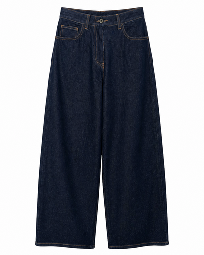 Γυναικείο jeans Barrel Fit σε σκούρο denim, μπροστινή όψη, ψηλόμεση γραμμή
