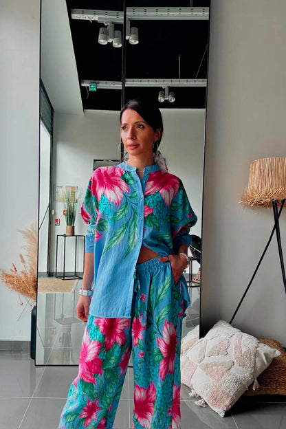 Σet  Floral Print Πουκάμισο & Παντελόνι