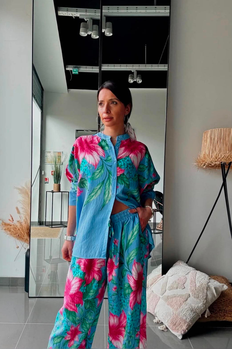 Σet  Floral Print Πουκάμισο & Παντελόνι