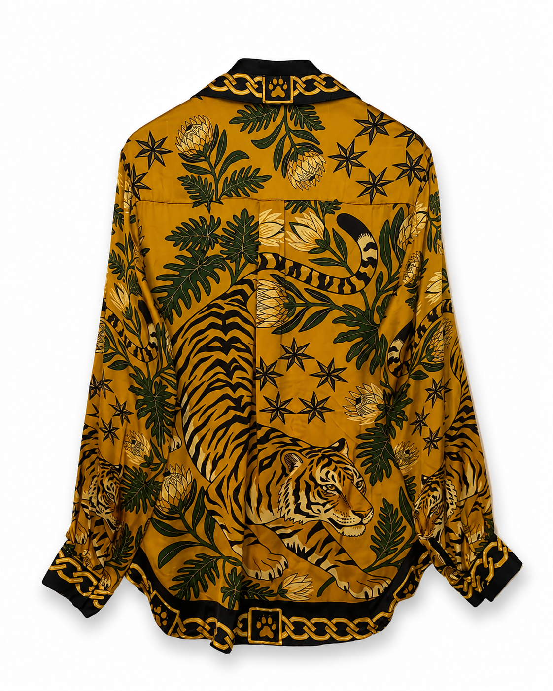Γυναικείο μακρύ πουκάμισο animal print μουσταρδί, πίσω όψη
