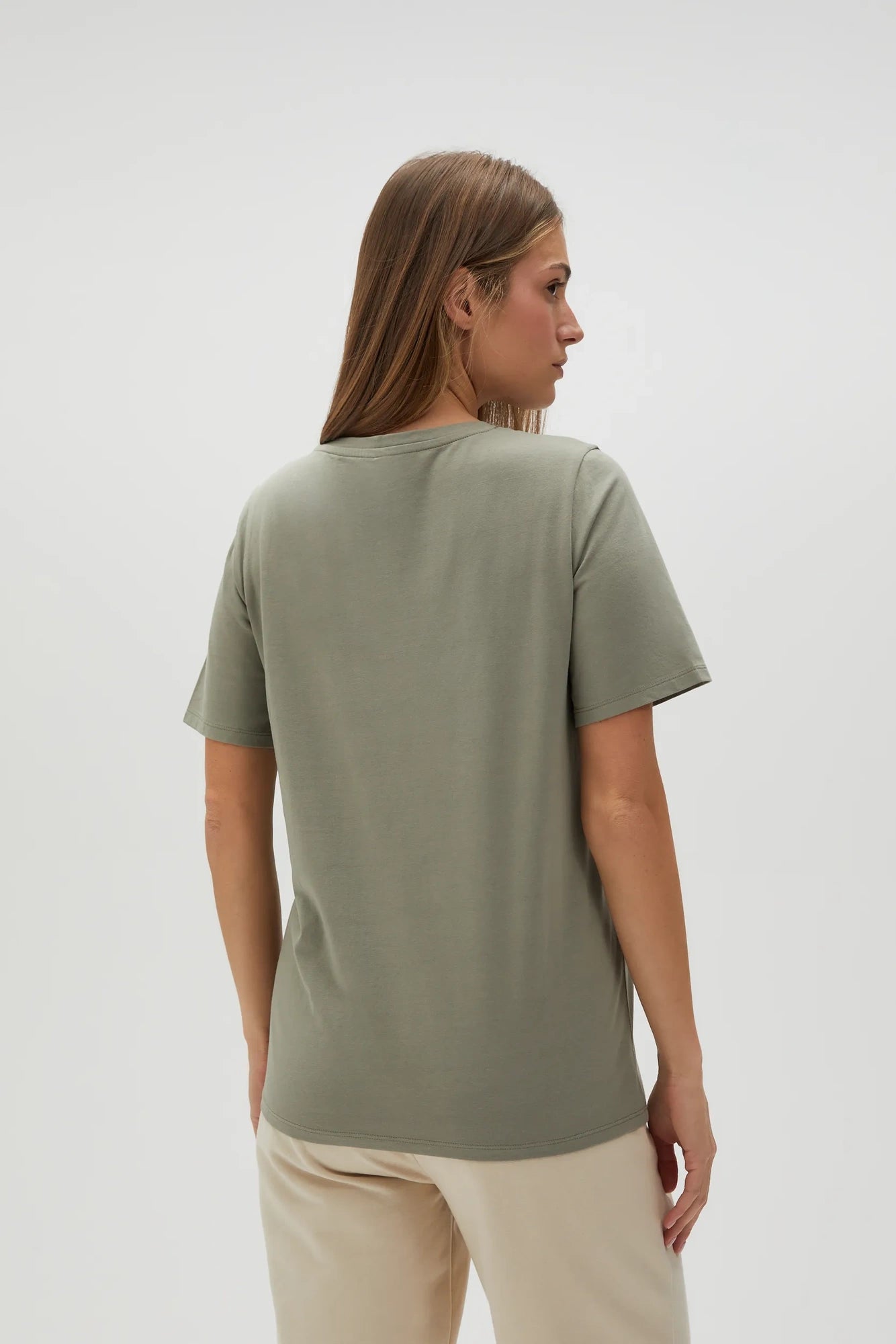 MOODO λαδί basic t-shirt άνετη εφαρμογή - πίσω όψη