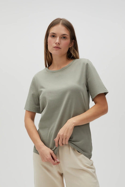 MOODO λαδί round neck t-shirt μαλακό βαμβάκι - μπροστινή όψη