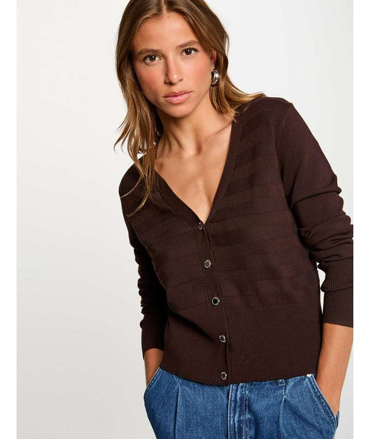 Μπροστινή όψη καφέ ζακέτας morgan με V-neck