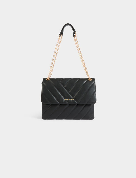 MORGAN Γυναικεία Τσάντα Ώμου Quilted Καπιτονέ με Αλυσίδα Μαύρη μπροστινή όψη