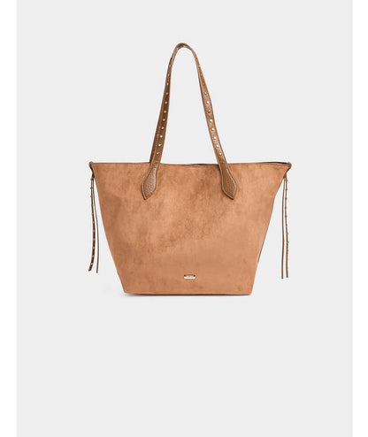MORGAN Τσάντα Ώμου Suede Tote Bag με Τρουκς Camel