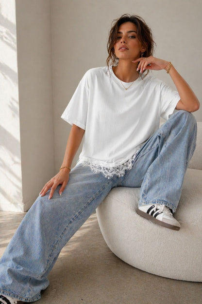 T-shirt Oversized με Δαντέλα