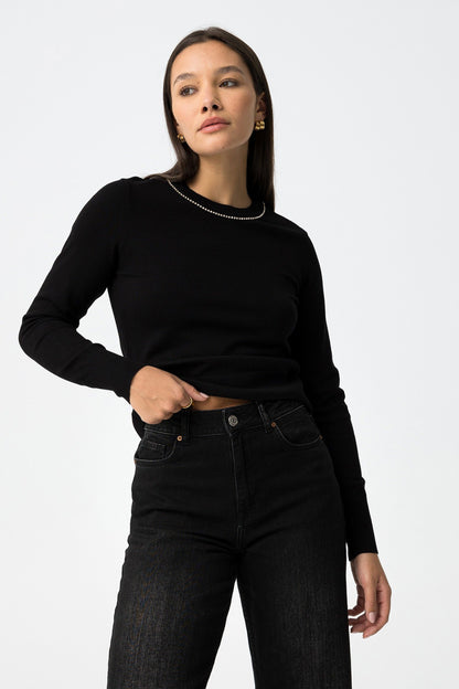 Tiffosi Εφαρμοστό Πουλόβερ με Στρας Κοντό Μήκος μπροστινή όψη