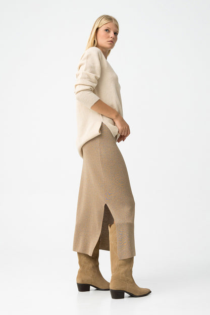 Tiffosi Γυναικεία Midi Πλεκτή Φούστα - ολόσωμη εμφάνιση, πλάγια όψη, λεπτομέρεια άνοιγμα