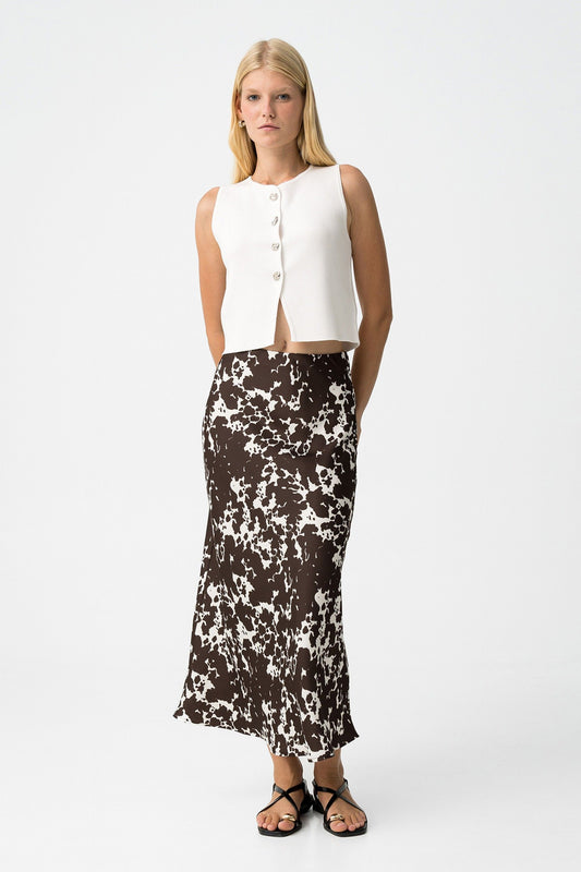 Tiffosi Γυναικεία Satin Midi Φούστα με Cow Print - μπροστινή όψη trendy στυλ