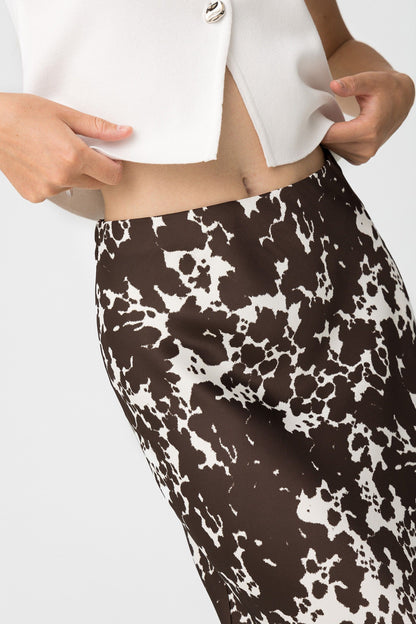 Tiffosi Γυναικεία Satin Midi Φούστα με Cow Print - λεπτομέρεια ελαστικής μέσης