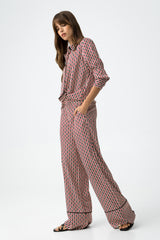 Ψηλόμεσο Satin Wide-Leg Παντελόνι με Print